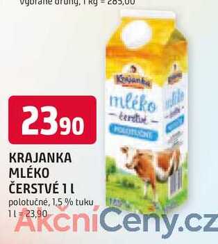 KRAJANKA MLÉKO ČERSTVÉ 1L polotučné, 1,5% tuku 