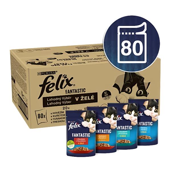 Felix Fantastic s hovězím, kuřetem, tuňákem a treskou v želé, pro kočky 80 x 85 g