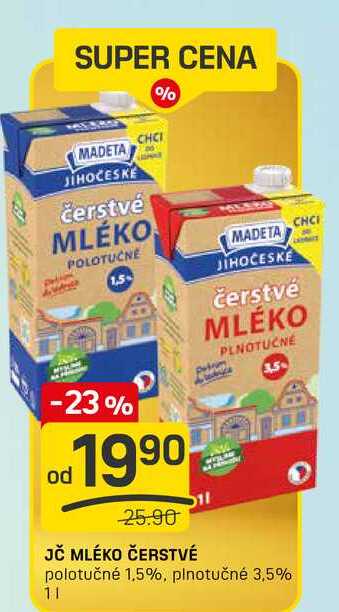 JČ MLÉKO ČERSTVÉ polotučné 1,5l 1l