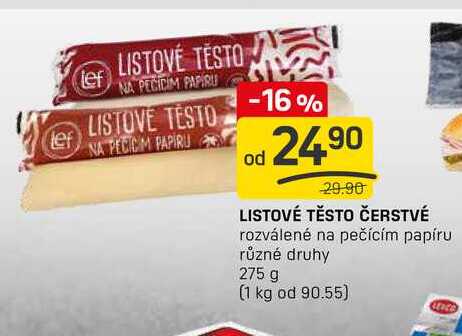 LISTOVÉ TĚSTO ČERSTVÉ rozválené na pečícím papíru různé druhy 275 g 