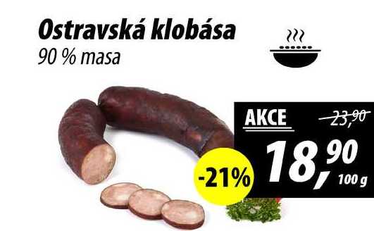 Ostravská klobása 90% masa, 100 g 