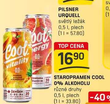 STAROPRAMEN COOL 0% ALKOHOLU různé druhy 0,5l, plech