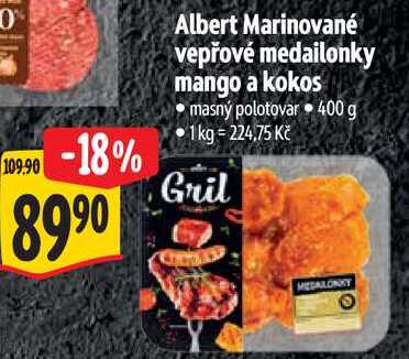 Albert Marinované vepřové medailonky mango a kokos, 400 g