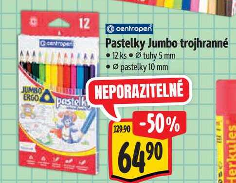   Pastelky Jumbo trojhranné 12 ks, pr. tuhy 5 mm 