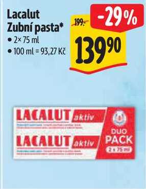 Lacalut Zubní pasta, 2x 75 ml