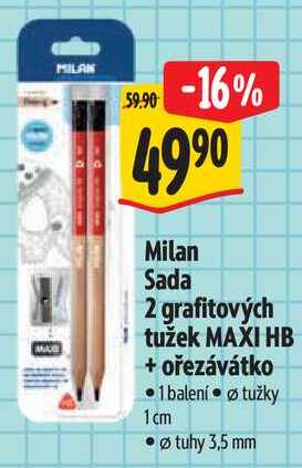 Milan Sada 2 grafitových tužek MAXI HB + ořezávátko