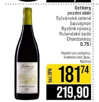 Gotberg pozdní sběr Sylvánské zelené Sauvignon Ryzlink rýnský Rulandské šedé Chardonnay 0,75l