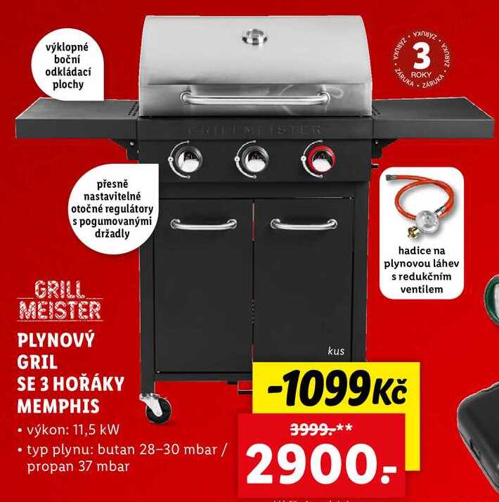PLYNOVÝ GRIL SE 3 HOŘÁKY MEMPHIS