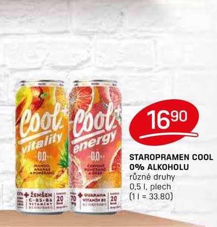STAROPRAMEN COOL 0% ALKOHOLU různé druhy 0,5 1, plech 