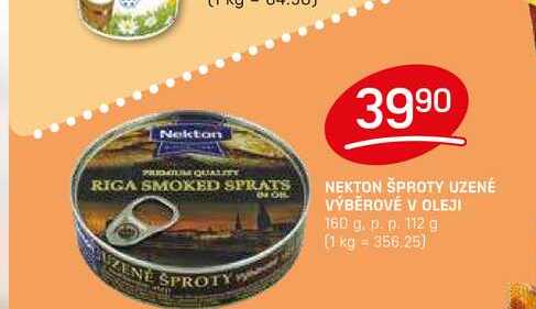 NEKTON ŠPROTY UZENÉ VÝBĚROVÉ V OLEJI 160 g. p. p. 112 g