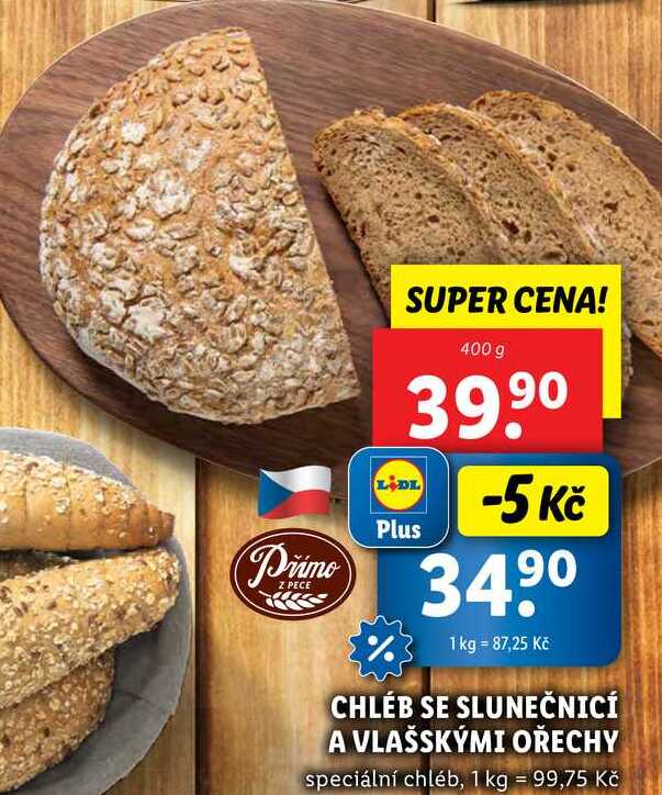 CHLÉB SE SLUNEČNICÍ A VLAŠSKÝMI OŘECHY, 400 g