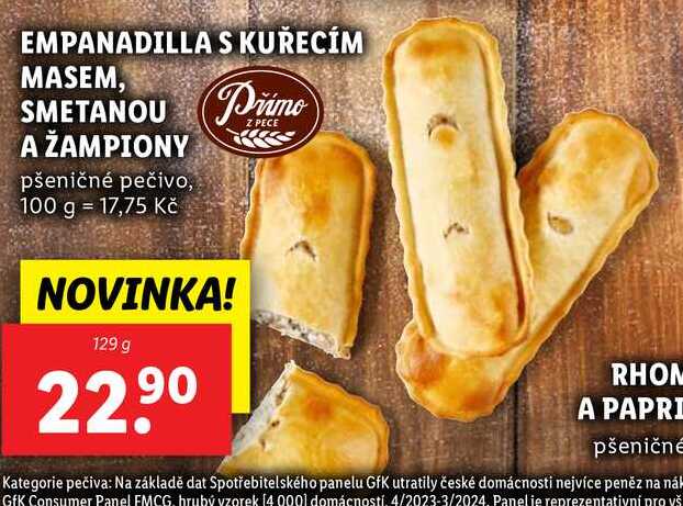 EMPANADILLA S KUŘECÍM MASEM, SMETANOU A ŽAMPIONY, 129 g
