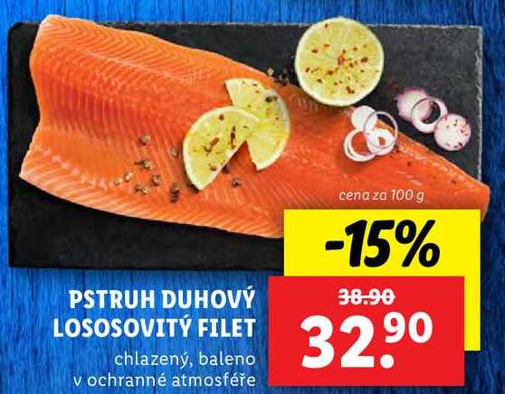 PSTRUH DUHOVÝ LOSOSOVITÝ FILET, cena za 100 g