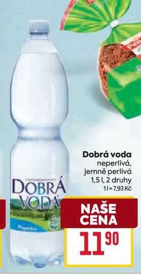 Dobrá voda neperlivá, jemně perlivá 1,5l