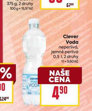 Clever Voda neperlivá, jemně perlivá 0,5l