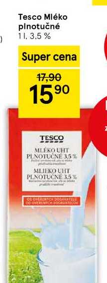 Tesco Mléko plnotučné, 1 l  