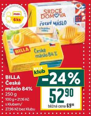 BILLA České máslo 84% 250 g 