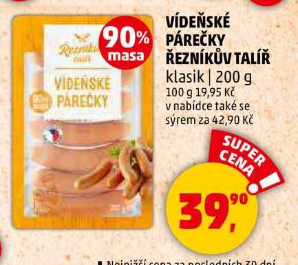 VÍDEŇSKÉ PÁREČKY ŘEZNÍKŮV TALÍŘ klasik, 200 g 