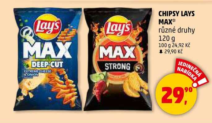 CHIPSY LAYS MAX různé druhy, 120 g 