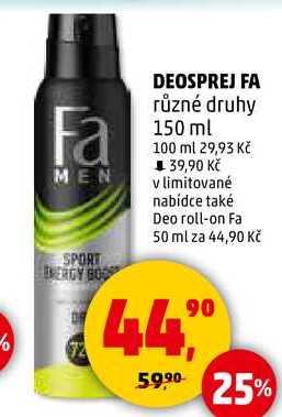 DEOSPREJ FA různé druhy, 150 ml