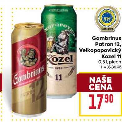 Gambrinus Patron 12, Velkopopovický Kozel 11 0,51, plech 
