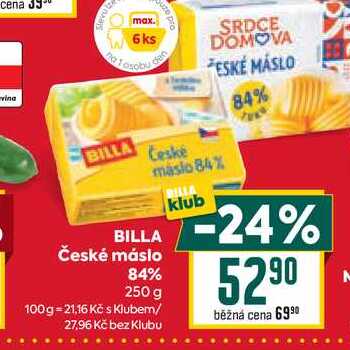 BILLA České máslo 84% 250 g