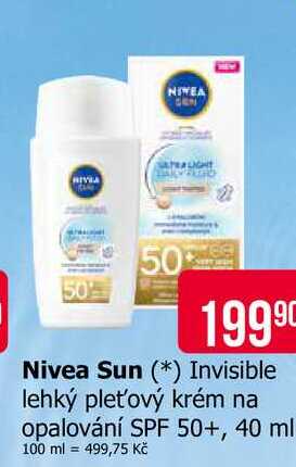 Nivea Sun Invisible lehký pleťový krém na opalování SPF 50+, 40 ml 