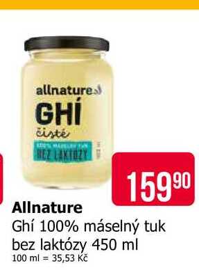  Allnature Ghí 100% máselný tuk bez laktózy 450 ml