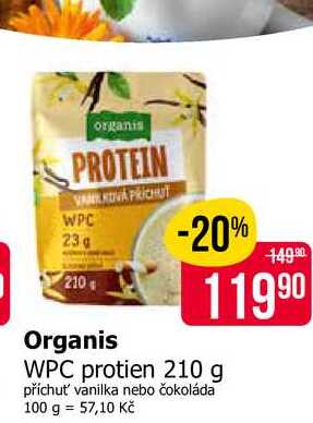 Organis WPC protien 210 g příchuť vanilka nebo čokoláda