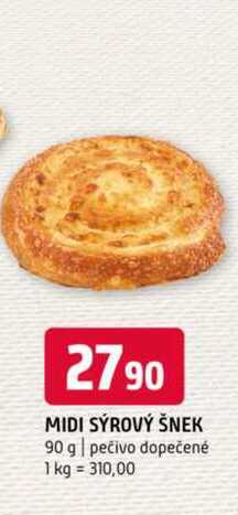 MIDI SÝROVÝ ŠNEK 90 g pečivo dopečené 