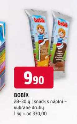 BOBÍK 28-30 g snack s náplní vybrané druhy