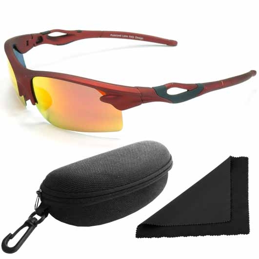 Brýle sluneční Polarized 174 - obroučky červené / skla červeno-zlatá zrcadlová / polarizační skla / pouzdro a utěrka