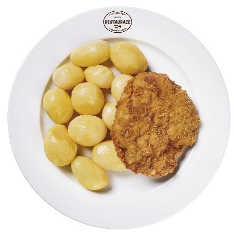 Smažený holandský řízek s vařenými bramborami