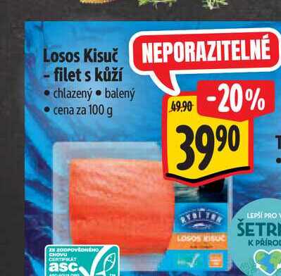 Losos Kisuč - filet s kůží  100 g