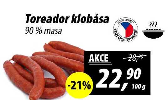 Toreador klobása 90% masa, 100 g