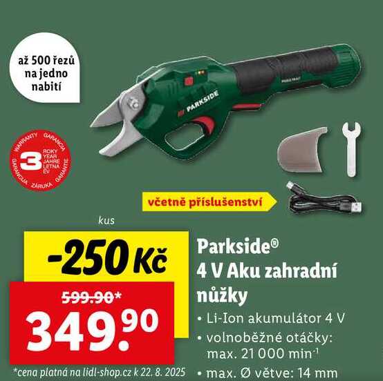 Parkside 4V Aku zahradní nůžky
