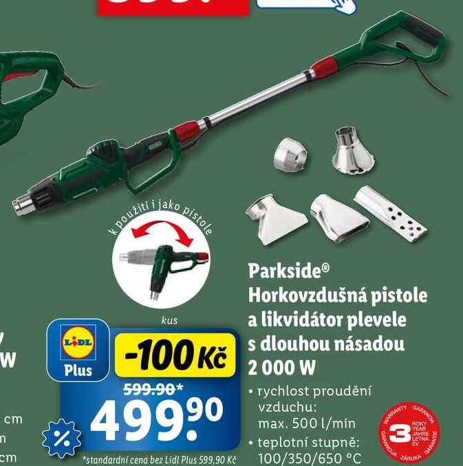 Parkside Horkovzdušná pistole a likvidátor plevele s dlouhou násadou 2000 W 