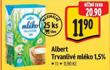 Albert Trvanlivé mléko 1,5%, 1 l