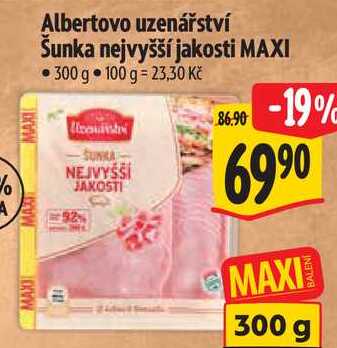 Albertovo uzenářství Šunka nejvyšší jakosti MAXI, 300 g