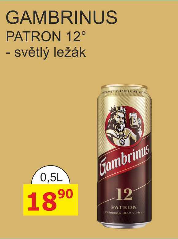 GAMBRINUS PATRON 12° - světlý ležák 0.5l plech