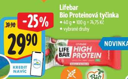 Lifebar Bio Proteinová tyčinka, 40 g