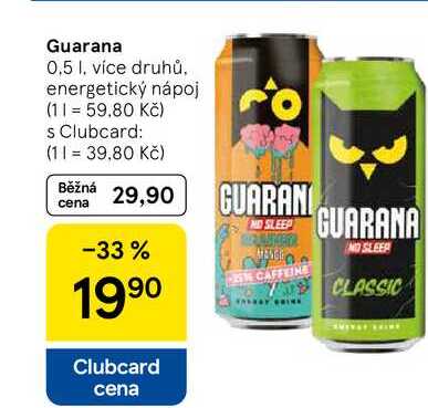 Guarana, 0,5 l. více druhů. energetický nápoj  