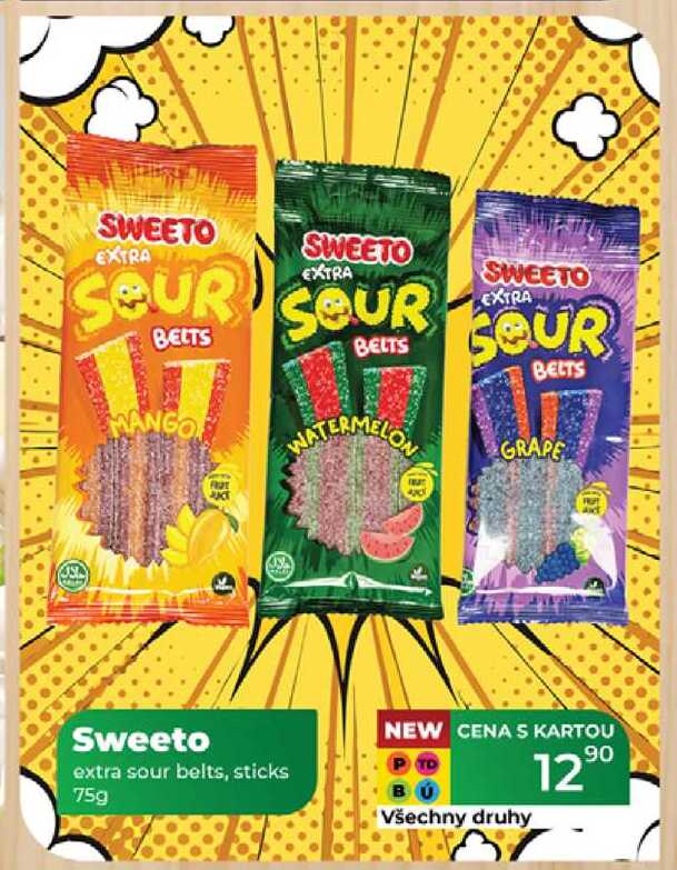 Sweeto extra sour belts, sticks 75g 