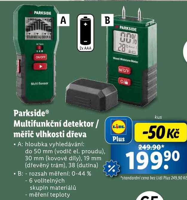 Parkside Multifunkční detektor/měřič vlhkosti dřeva 