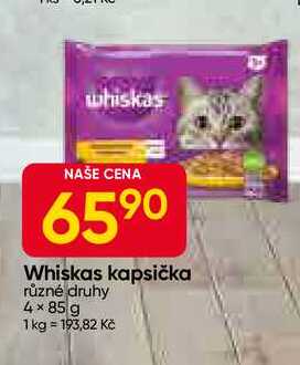 Whiskas kapsička různé druhy 4×85g 