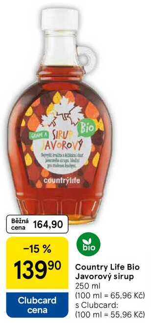 Country Life Bio Javorový sirup, 250 ml  