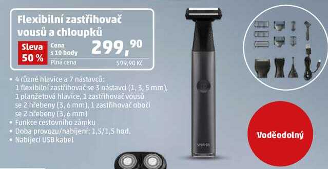 Flexibilní zastřihovač vousů a chloupků  