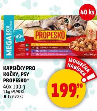 KAPSIČKY PRO KOČKY, PSY PROPESKO, 40x 100 g 
