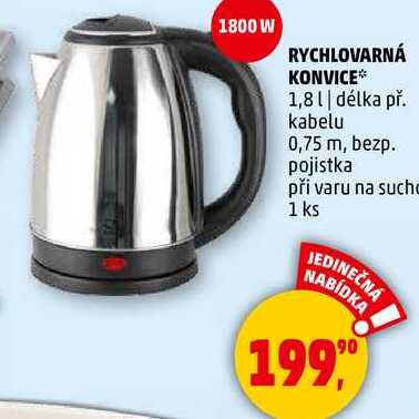 RYCHLOVARNÁ KONVICE, 1,8 l, délka př. kabelu 0,75 m, 1 ks