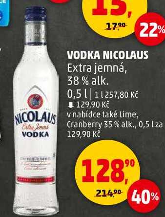VODKA NICOLAUS Extra jemná, 38% alk., 0,5 l